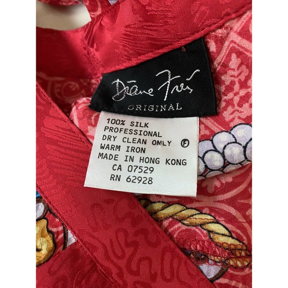 Diane Freis Silk Midi Dress Red Pearl Print 3/4 Sleeve V Neck Elastic Wa… - Picture 7 of 7